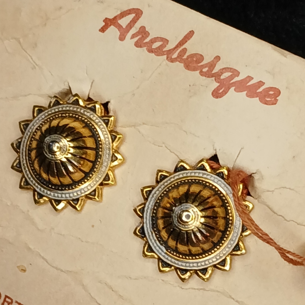7$ VTG Jewelry ARABESQUE Gold  Silver Sunburst Earrings Clip On Marked Spain NWT